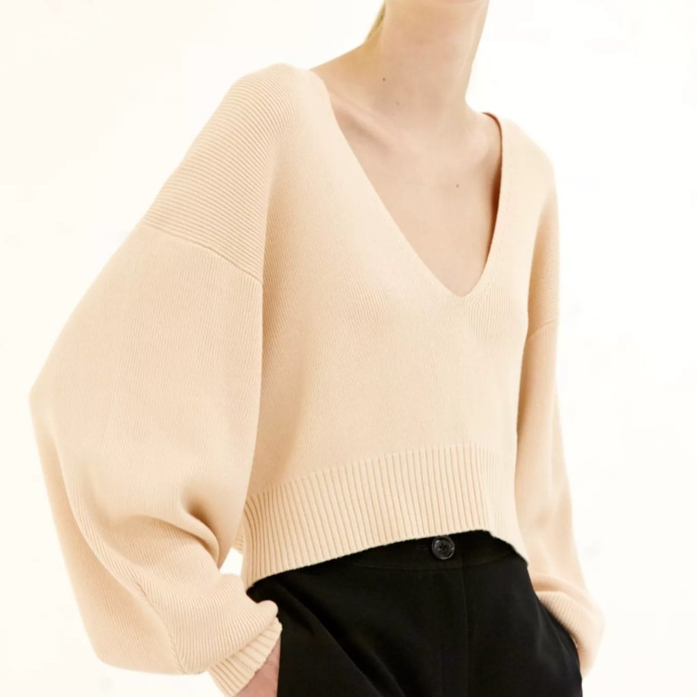 Babaton Naya Sweater - Mustard Yellow - Crop V Neck Sweater Aritizia
